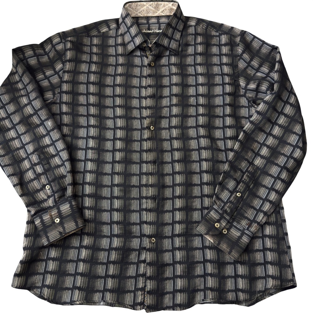 Vintage Old Money Luchiano Visconti Mens XL Button Down‎ Geometric Cotton FF05